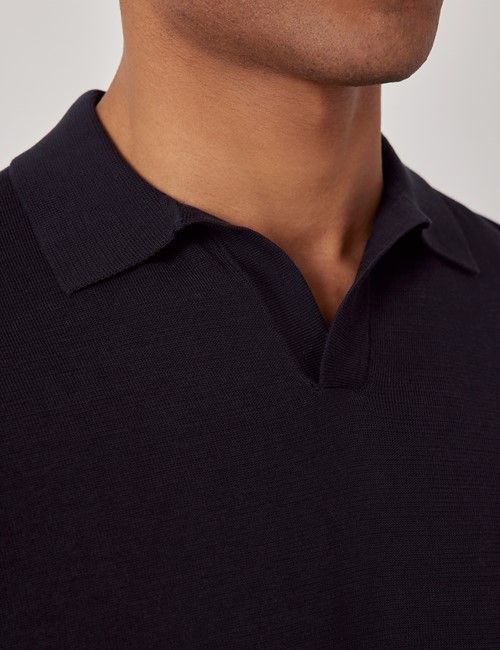 Midnight Navy Collar Knitted Cotton Polo Shirt – Short Sleeve-preview