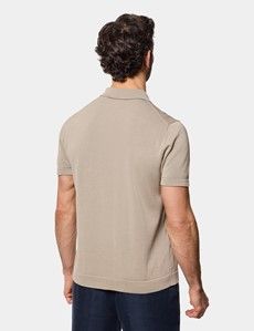 Taupe Premium Button Through Knitted Polo Shirt