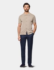 Taupe Premium Button Through Knitted Polo Shirt