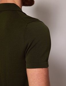 Dark Green Button Through Knitted Cotton Polo Shirt - Short Sleeve-preview4
