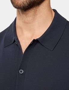 Midnight Navy Premium Button Through Knitted Polo Shirt