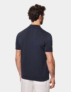 Midnight Navy Premium Button Through Knitted Polo Shirt