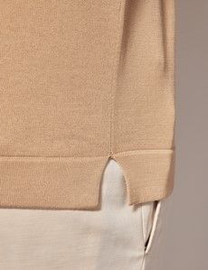 Beige & Cream Open Collar Tipped Knitted Cotton Polo Shirt – Short Sleeve-preview5
