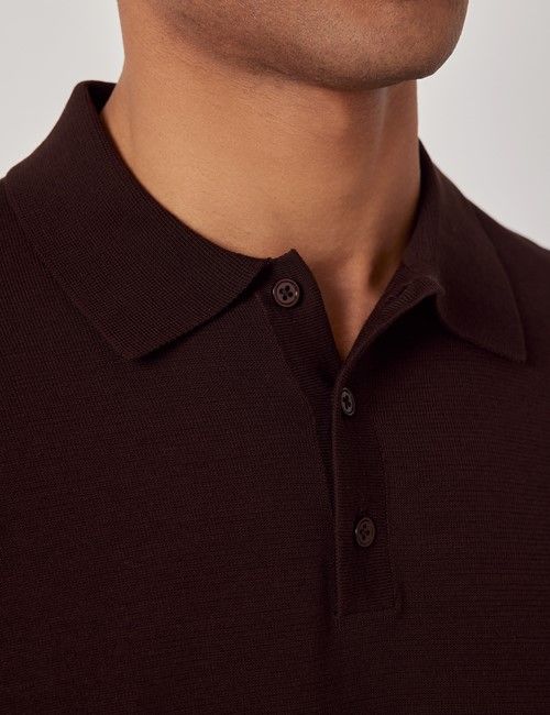 Chocolate Knitted Cotton Polo Shirt - Short Sleeve-preview