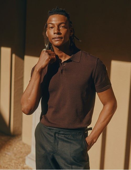 Chocolate Knitted Cotton Polo Shirt - Short Sleeve-preview