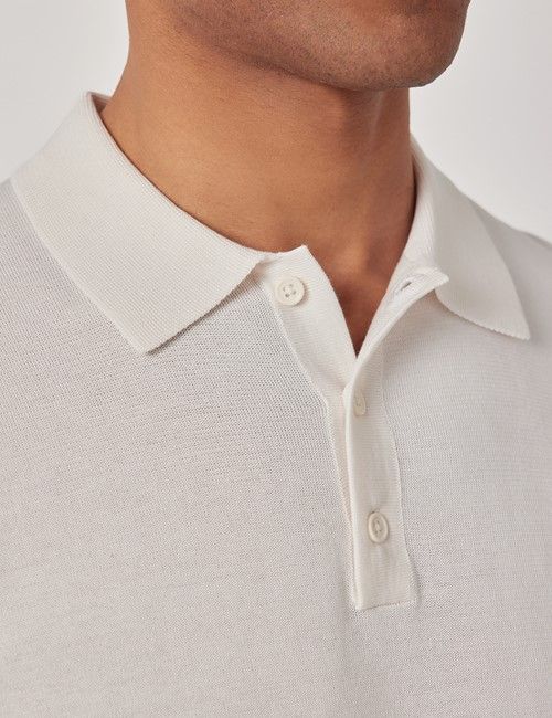 Cream Knitted Cotton Polo Shirt - Short Sleeve-preview