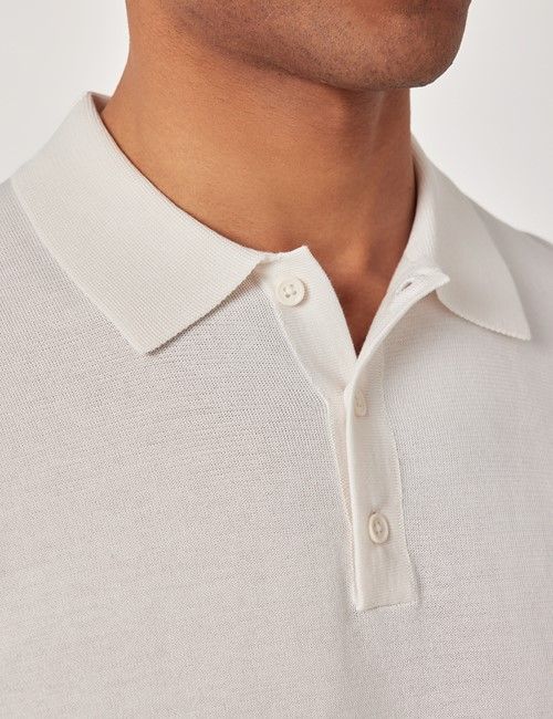 Cream Knitted Cotton Polo Shirt - Short Sleeve-preview