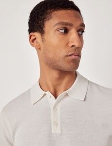 Cream Knitted Cotton Polo Shirt - Short Sleeve-preview2