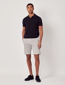 Midnight Navy Knitted Cotton Polo Shirt - Short Sleeve-preview5