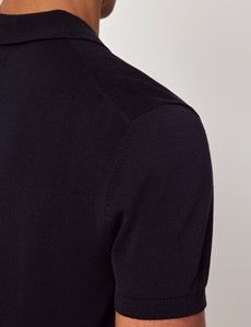 Midnight Navy Knitted Cotton Polo Shirt - Short Sleeve-preview4