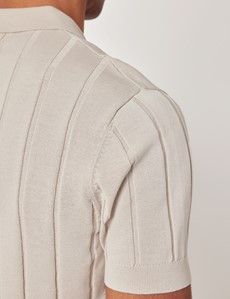 Slim Fit Light Taupe Inverted Rib Knitted Polo Shirt-preview3