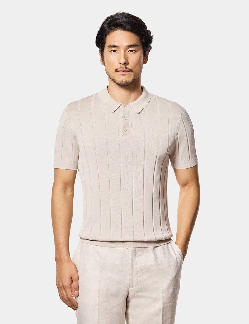 Light Taupe Premium Knitted Rib Polo Shirt