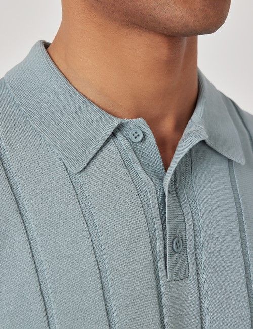 Light Petrol Inverted Rib Knitted Polo Shirt - Short Sleeve-preview
