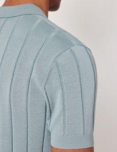Light Petrol Inverted Rib Knitted Polo Shirt - Short Sleeve-preview4