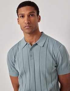 Light Petrol Inverted Rib Knitted Polo Shirt - Short Sleeve-preview2