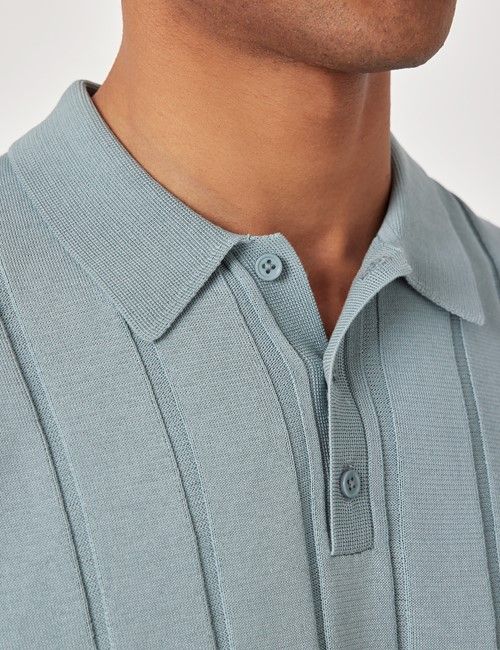 Light Petrol Inverted Rib Knitted Polo Shirt - Short Sleeve-preview