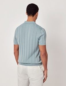 Light Petrol Inverted Rib Knitted Polo Shirt - Short Sleeve-preview3