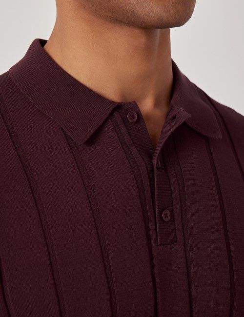 Claret Inverted Rib Knitted Polo Shirt - Short Sleeve-preview