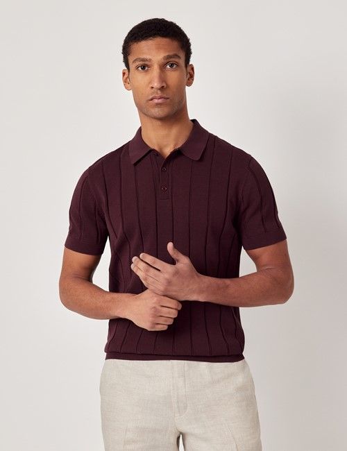 Claret Inverted Rib Knitted Polo Shirt - Short Sleeve