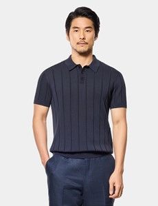 Midnight Navy Premium Knitted Rib Polo Shirt