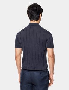 Midnight Navy Premium Knitted Rib Polo Shirt