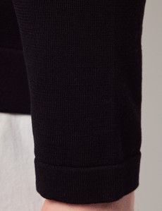 Black Button Through Knitted Cotton Polo Shirt – Long Sleeve-preview3