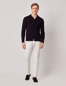Black Button Through Knitted Cotton Polo Shirt – Long Sleeve-preview4
