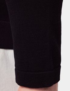 Black Button Through Knitted Cotton Polo Shirt – Long Sleeve-preview3
