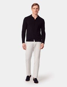 Black Button Through Knitted Cotton Polo Shirt – Long Sleeve-preview4