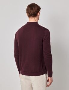 Burgundy Button Through Knitted Cotton Polo Shirt – Long Sleeve-preview3