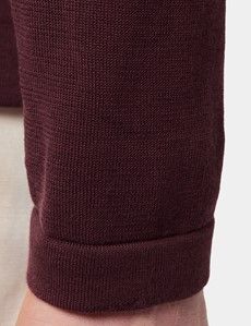 Burgundy Button Through Knitted Cotton Polo Shirt – Long Sleeve-preview4