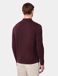 Burgundy Button Through Knitted Cotton Polo Shirt – Long Sleeve-preview3