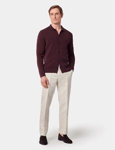 Burgundy Button Through Knitted Cotton Polo Shirt – Long Sleeve-preview5