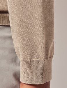 Taupe Open Collar Knitted Cotton Polo Shirt – Long Sleeve-preview3