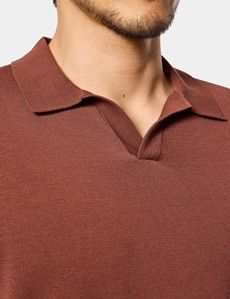 Tobacco Premium Knitted Polo Shirt - Long Sleeve