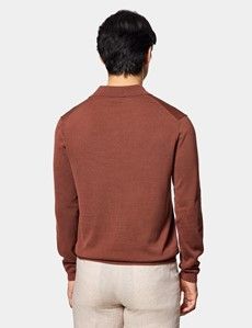 Tobacco Premium Knitted Polo Shirt - Long Sleeve
