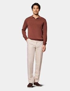 Tobacco Premium Knitted Polo Shirt - Long Sleeve