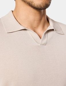 Light Taupe Premium Knitted Polo Shirt - Long Sleeve