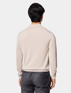 Light Taupe Premium Knitted Polo Shirt - Long Sleeve