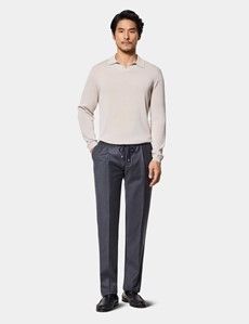 Light Taupe Premium Knitted Polo Shirt - Long Sleeve