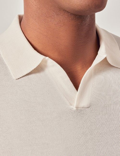 Cream Open Collar Knitted Cotton Polo Shirt – Long Sleeve-preview