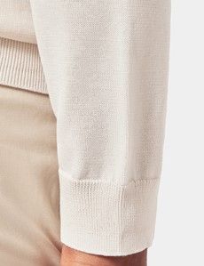Slim Fit Cream Open Collar Knitted Polo Shirt - Long Sleeve-preview4