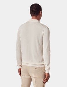 Slim Fit Cream Open Collar Knitted Polo Shirt - Long Sleeve-preview3
