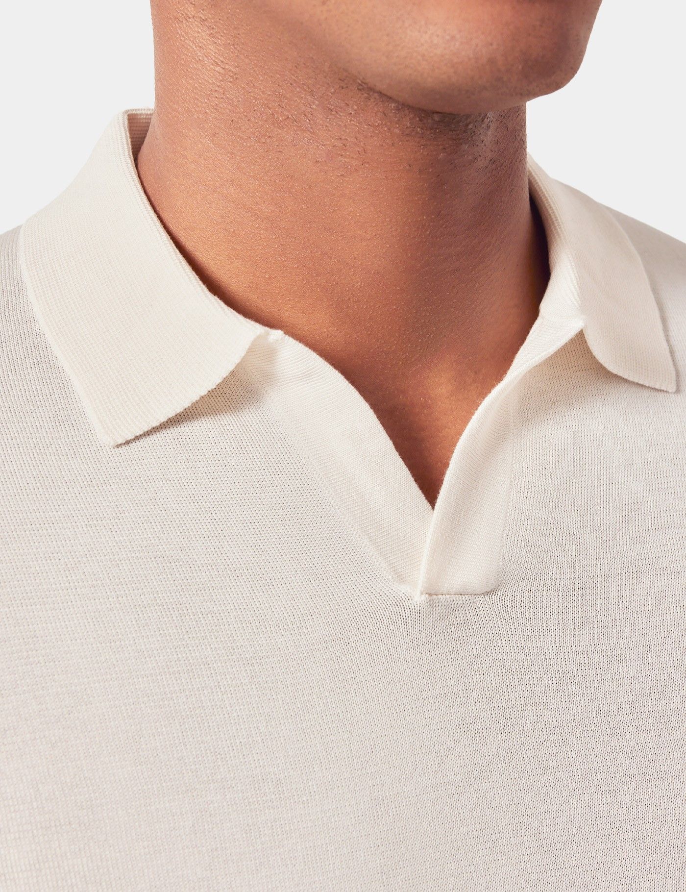 Slim Fit Cream Open Collar Knitted Polo Shirt - Long Sleeve-preview