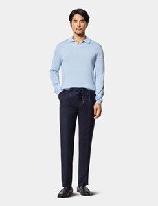 Pale Blue Premium Knitted Polo Shirt - Long Sleeve