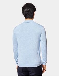 Pale Blue Premium Knitted Polo Shirt - Long Sleeve