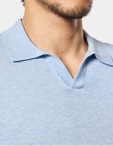 Pale Blue Premium Knitted Polo Shirt - Long Sleeve
