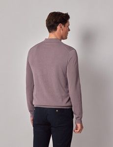 Dusty Lilac Open Collar Knitted Cotton Polo Shirt – Long Sleeve-preview2