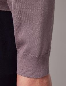 Dusty Lilac Open Collar Knitted Cotton Polo Shirt – Long Sleeve-preview3