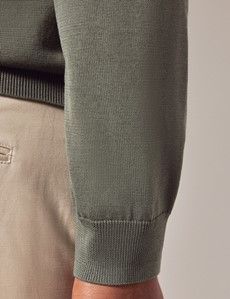 Dark Sage Open Collar Knitted Cotton Polo Shirt – Long Sleeve-preview3